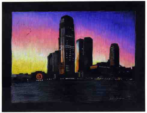 Cityscape at Night, Colored Pencil, 2013
